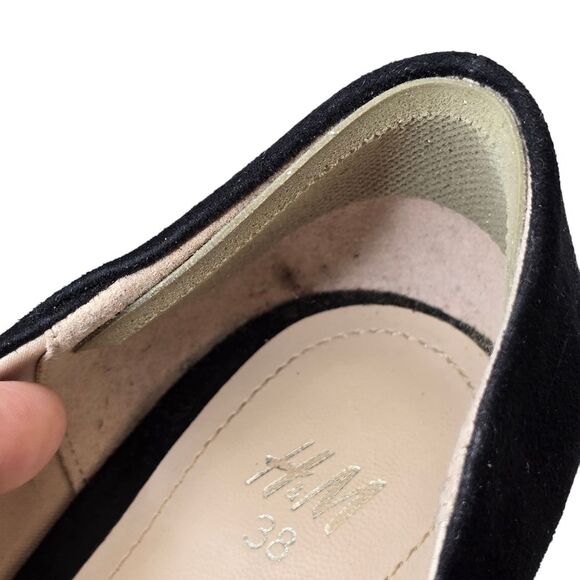 H&M Women's Black Faux Suede Leather Pointed Toe Classic Kitten Pumps Heels 38 - Picture 10 of 16